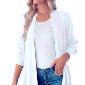 White Cardigan Lightweight All Season Sweater Open Front Wrap Women Plus Size 2X